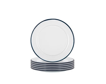 Set of 6 Navy Rimmed Enamel Side Plate, 20cm