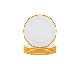 Set of 6 Mustard Rimmed Enamel Side Plate, 20cm