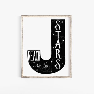 Brief Druck - Kindergarten Kunst - Buchstabe J - Kinder Zimmer Kunst - Alphabet Druck - Zitat Druck - inspirierende Zitat - Reichweite für die Sterne