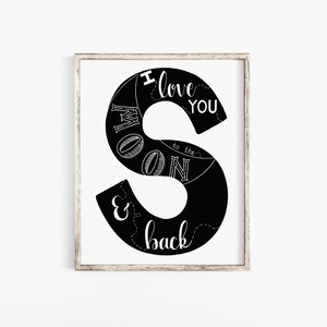 Brief Druck - Kindergarten Kunst - Brief S - Kinder Zimmer Kunst - Alphabet Druck - Zitat Druck - inspirierende Zitat - zum Mond und zurück
