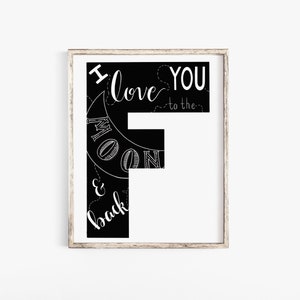 Brief Druck - Kindergarten Kunst - Buchstabe F - Kinder Zimmer Kunst - Alphabet Druck - Zitat Druck - inspirierende Zitat - zum Mond und zurück