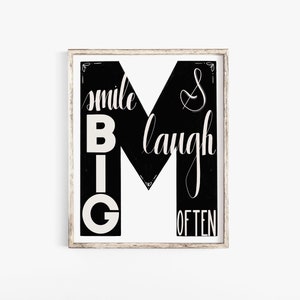 Brief Druck - Kindergarten Kunst - Brief M - Kinder Zimmer Kunst - Alphabet Druck - Zitat Druck - inspirierende Zitat - Lächeln groß und lachen oft