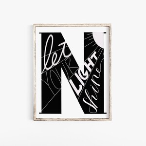 Brief Druck - Kindergarten Kunst - Buchstabe N - Kinder Zimmer Kunst - Alphabet Druck - Zitat Druck - inspirierende Zitat - lassen Sie Ihr Licht leuchten