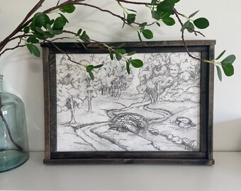 Stone Bridge Drawing Etsy