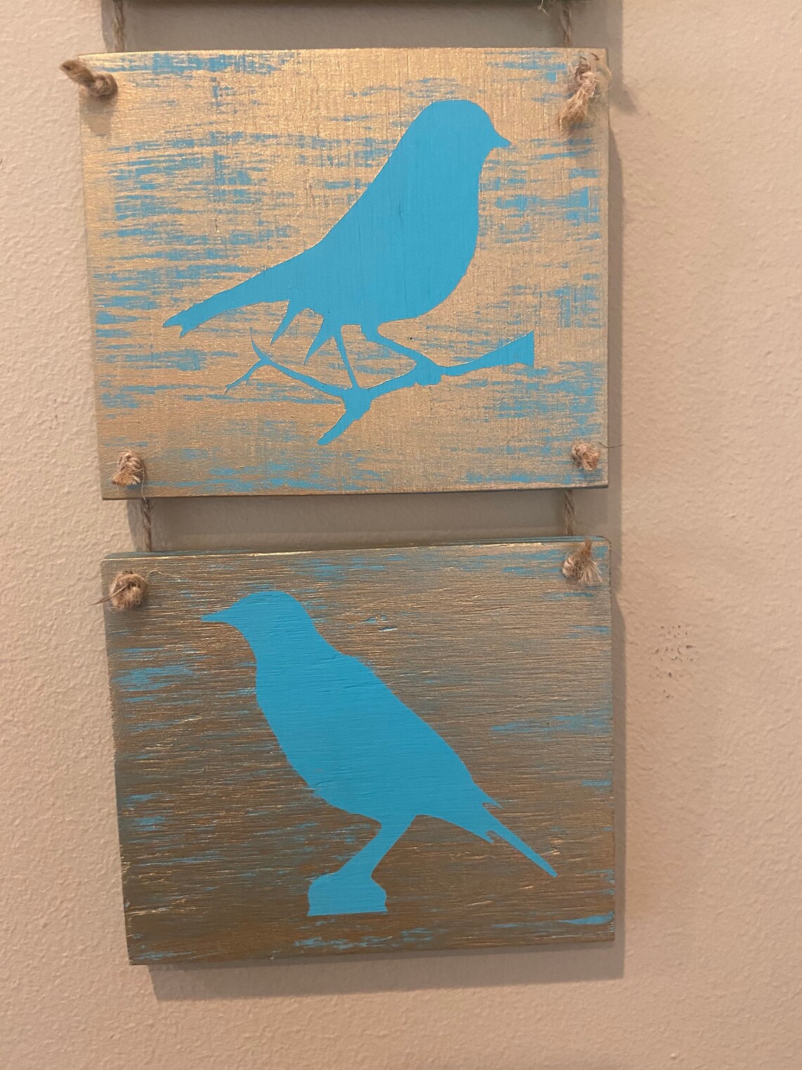 Bird wall decor blue birds gold accents wall art bird Etsy