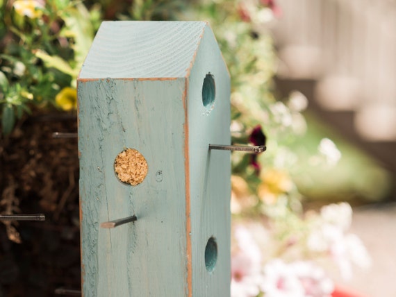 Large Wooden Bird Feeder Suet Feeder Rustic Painted Warm Etsy