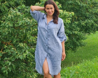 Linen Tunic With Pockets/Linen Maternity Dress/Linen Tunic Dress/Linen Dress For Women/Loose Linen Tunic/Plus Size Tunic/Beach Cover Ups