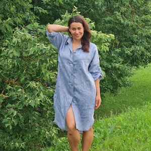 Linen Tunic With Pockets/Linen Maternity Dress/Linen Tunic Dress/Linen Dress For Women/Loose Linen Tunic/Plus Size Tunic/Beach Cover Ups image 1