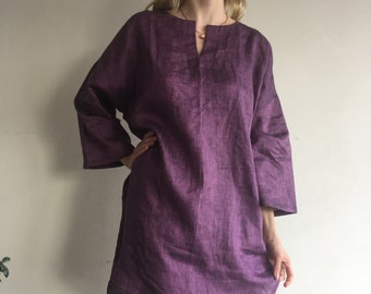 Linen Tunic With Pockets/Linen Maternity Dress/Linen Tunic Dress/Linen Dress For Women/Loose Linen Tunic/Plus Size Tunic/Beach Cover Ups