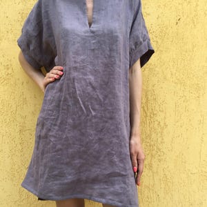Túnica de lino con bolsillos/Vestido de maternidad de lino/Vestido túnica de lino/Vestido de lino para mujer/Túnica de lino suelta/Vestido de playa/Túnica de talla grande