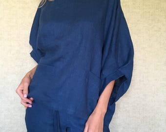 Linnetunika med fickor/Mammaklänning i linne/Tunikaklänning i linne/Linneklänning för kvinnor/Lös linnetunika/Strandklänningar/Tunika i plusstorlek