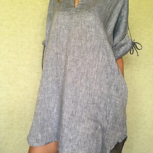 Linnen tuniek met zakken/linnen zwangerschapsjurk/linnen tuniekjurk/linnen jurk voor dames/losse linnen tuniek/grote maten tuniek/strandkleedjes