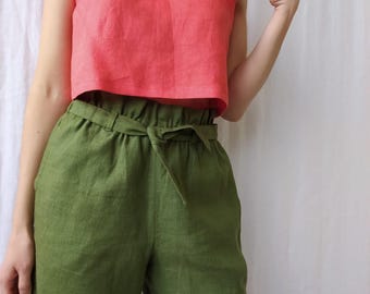 Pantalones cortos de lino para mujer / Pantalones cortos para mujer / Pantalones cortos de lino de cintura alta con bolsillos / Pantalones de lino / Pantalones de lino / Pantalones cortos de verano / Pantalones cortos de lino