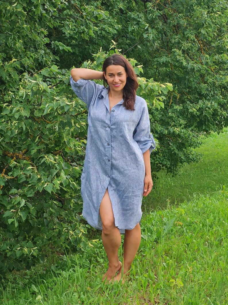 Linen Tunic With Pockets/Linen Maternity Dress/Linen Tunic Dress/Linen Dress For Women/Loose Linen Tunic/Plus Size Tunic/Beach Cover Ups image 1