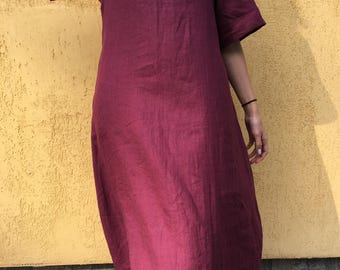 Linen dress/Oversized Linen dress with pockets/Casual dress/Minimal linen dress/Linen Tunic dress/Plus Size linen dress/Drop shoulder dress/