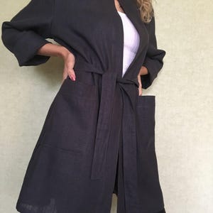 Lockere Leinen-Strickjacke / Leinen Duster / Übergroße Leinenjacke / Leinenmantel mit Taschen / Flachs-Robe / Leinenkleid / Kimono-Leinenkleid/Leinenmantel /