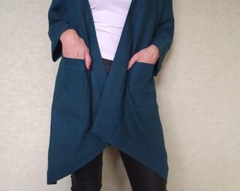 Linen Cardigan Jacket/Linen Robe With Pockets/Oversized Women Cardigan/Loose Linen Jacket/Plus Size Linen Coat/Linen Coverup/Linen Blazer