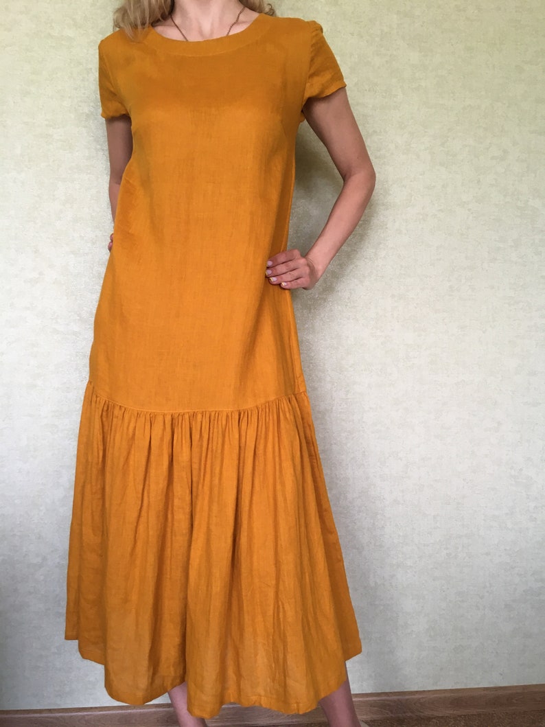 Linen Dress / Drop Shoulder Linen Dress / Linen Tunic / Maxi Etsy