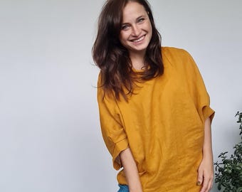 Tunica oversize in lino con tasche