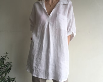 Linen Tunic With Pockets/Linen Maternity Dress/Linen Tunic Dress/Linen Dress For Women/Loose Linen Tunic/Plus Size Tunic/Beach Cover Ups