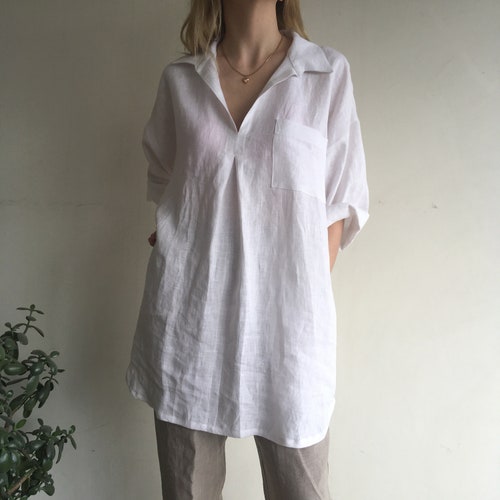 Linen Tunic With Pockets/linen Maternity Dress/linen Tunic - Etsy