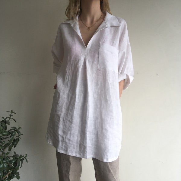 Linen Tunic With Pockets/Linen Maternity Dress/Linen Tunic Dress/Linen Dress For Women/Loose Linen Tunic/Plus Size Tunic/Beach Cover Ups