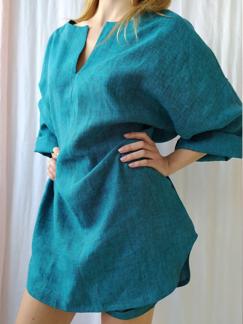 Linen Tunic With Pockets/linen Maternity Dress/linen Tunic Dress/linen Dress for Women/loose