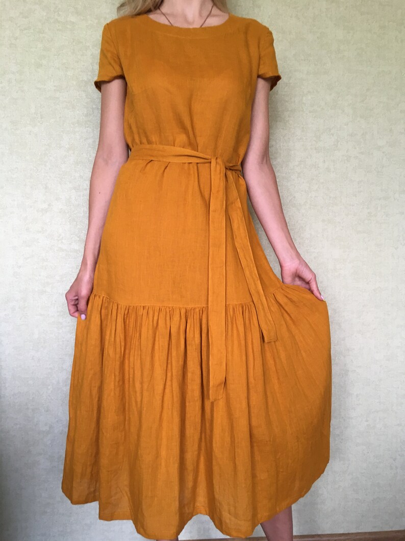 Linen Dress / Drop Shoulder Linen Dress / Linen Tunic / Maxi Etsy