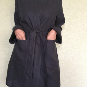 Lockere Leinen-Strickjacke / Leinen Duster / Übergroße Leinenjacke / Leinenmantel mit Taschen / Flachs-Robe / Leinenkleid / Kimono-Leinenkleid/Leinenmantel /