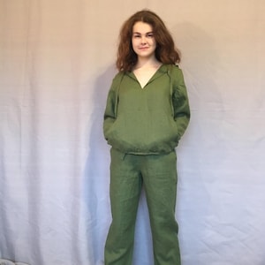 Sudadera de lino, Top de lino de gran tamaño, Chaqueta de lino para mujer, Cárdigan de lino verde, Sudadera de lino para mujer, Ropa de festival, Túnica de lino
