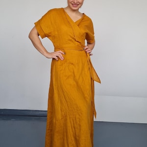 Linen wrap dress, Linen dress, Linen dress with belt, Summer dress, Natural linen dress, Wrap dress
