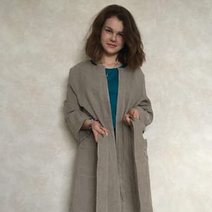 Lockere Leinen-Strickjacke / Leinen Duster / Übergroße Leinenjacke / Leinenmantel mit Taschen / Flachs-Robe / Leinenkleid / Kimono-Leinenkleid/Leinenmantel /