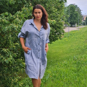 Linen Tunic With Pockets/Linen Maternity Dress/Linen Tunic Dress/Linen Dress For Women/Loose Linen Tunic/Plus Size Tunic/Beach Cover Ups image 3