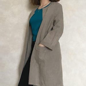 Lockere Leinen-Strickjacke / Leinen Duster / Übergroße Leinenjacke / Leinenmantel mit Taschen / Flachs-Robe / Leinenkleid / Kimono-Leinenkleid/Leinenmantel /