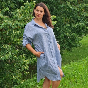 Linen Tunic With Pockets/Linen Maternity Dress/Linen Tunic Dress/Linen Dress For Women/Loose Linen Tunic/Plus Size Tunic/Beach Cover Ups image 4