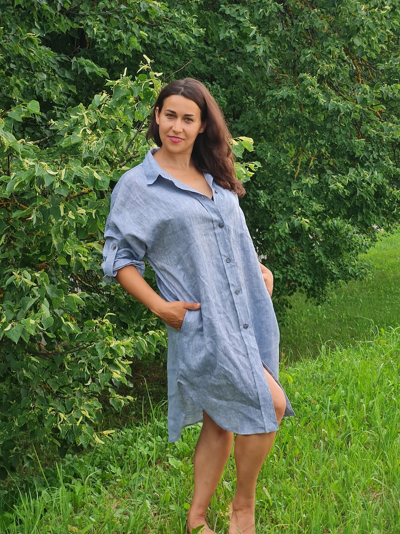 Linen Tunic With Pockets/Linen Maternity Dress/Linen Tunic Dress/Linen Dress For Women/Loose Linen Tunic/Plus Size Tunic/Beach Cover Ups image 4