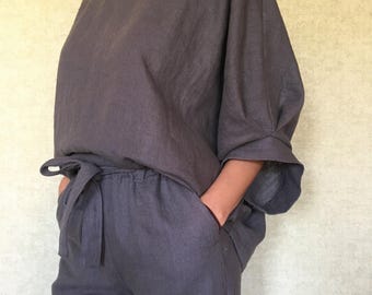 Linnetunika med fickor/Mammaklänning i linne/Tunikaklänning i linne/Linneklänning för kvinnor/Lös linnetunika/Strandklänningar/Tunika i plusstorlek