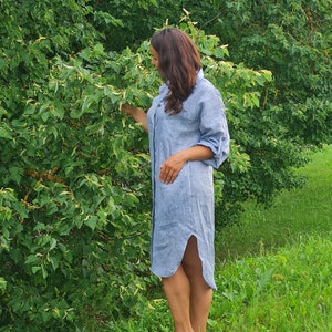 Linen Tunic With Pockets/Linen Maternity Dress/Linen Tunic Dress/Linen Dress For Women/Loose Linen Tunic/Plus Size Tunic/Beach Cover Ups image 2