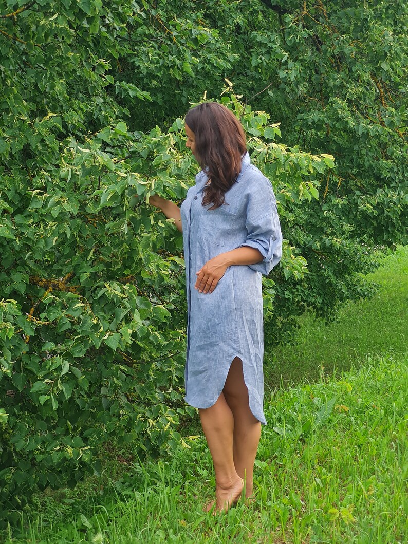 Linen Tunic With Pockets/Linen Maternity Dress/Linen Tunic Dress/Linen Dress For Women/Loose Linen Tunic/Plus Size Tunic/Beach Cover Ups image 2