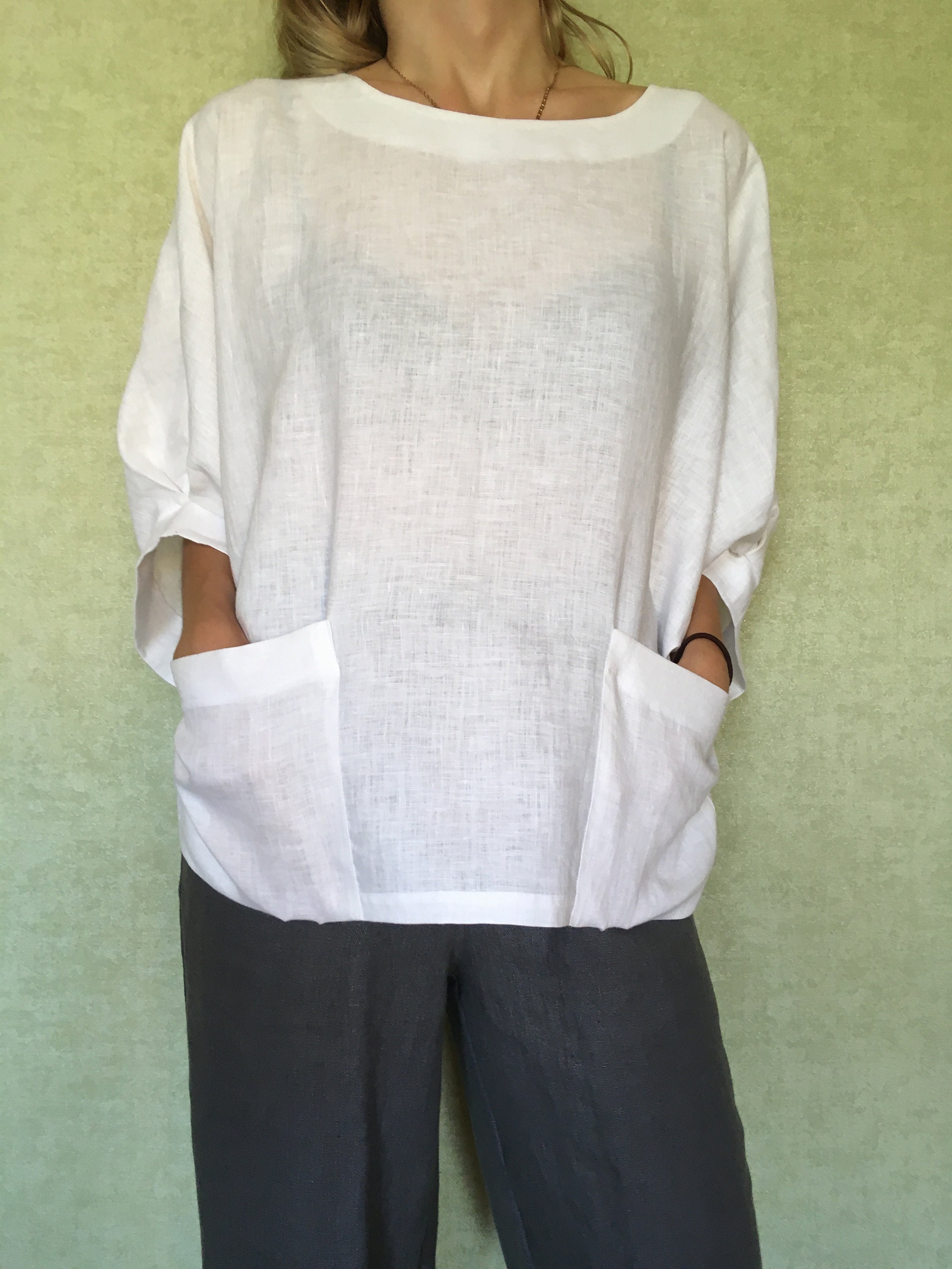 Linen Tunic With Pockets/linen Maternity Top/oversized Basic | Etsy