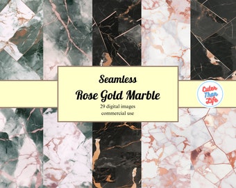 x29 Rose Gold Marble Digital Paper, seamless marble textures in blush pink and white, black, and green, instant download for commercial use