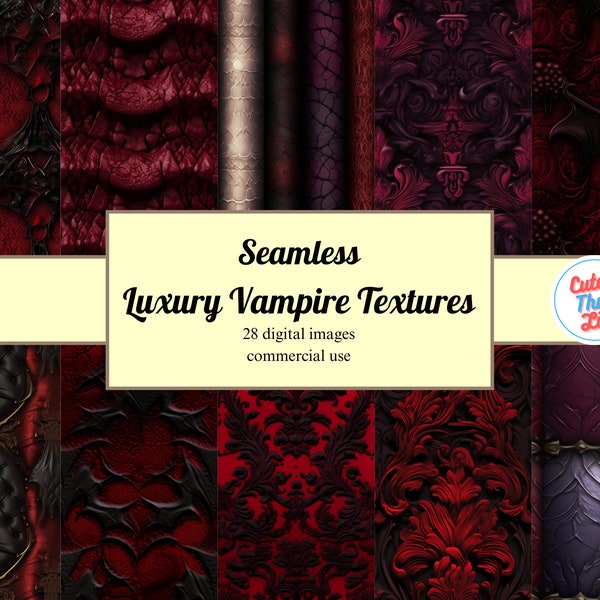 x28 Luxury Vampire Digital Paper, Halloween Digital Paper, seamless Halloween Backgrounds Black and Red Damask gothic scrapbook paper