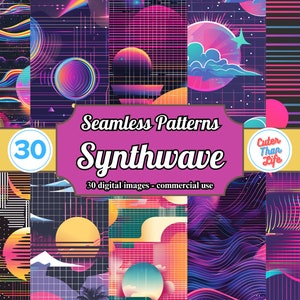 Modèle sans couture Synthwave x30 | Synthwave des années 80, Retrowave, Vaporwave, Cyberpunk, Rétro années 80, Art néon, Rétrofuturisme, Superposition de Twitch, Diffusion