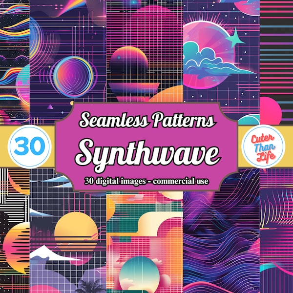 x30 Synthwave Seamless Pattern | 80s Synthwave, Retrowave, Vaporwave, Cyberpunk, Retro 80s, Neon Art, Retrofuturism, Twitch Overlay, Stream