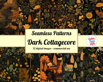 x32 Dark Cottagecore Digital Paper Textures Seamless, Gothic Witchcraft, Mystic, Goth Cottagecore, Cottagecore Dark PNG Bundle, PNG Pack