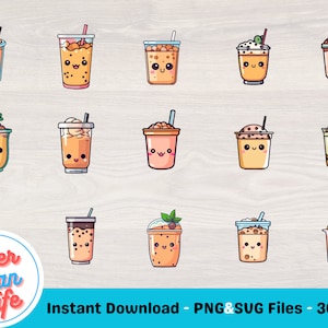 x22 Boba Tea Clipart, Boba Tea SVG Bundle, Boba Tea PNG Bundle, Boba Tea Clip Art, Boba Tea Sticker Image, Cute Boba Tea, Kawaii Boba Tea