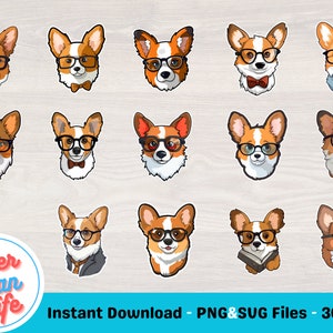 Kawaii Nerdy Corgi-clipart, commercieel gebruik | Schattige Corgi-clipart, kawaii Corgi-stickers, schattige Corgi-stickers, Corgi SVG, Corgi-png