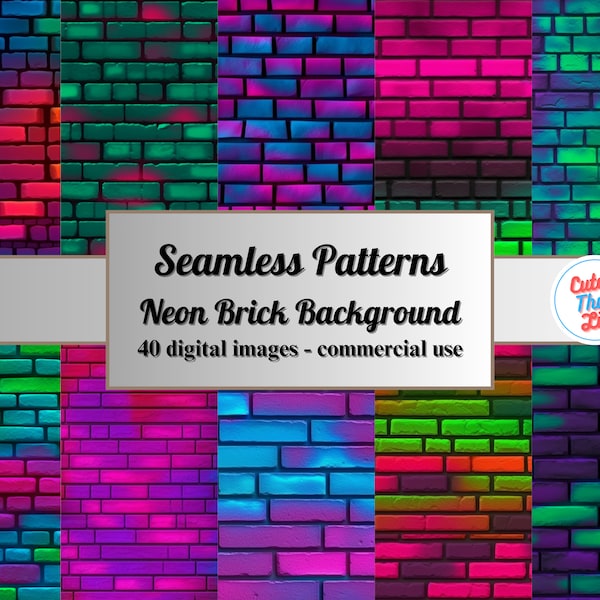 x40 Neon Brick Wall Backgrounds - digital paper in neon colors instant download for commercial use | scrapbook, rainbow bricks, vibrant