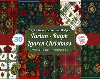 x30 Ralph Lauren Christmas | Tartan Patterns, Plaid, Old Money Christmas, Classic, Checked, Kilt, Flannel, Fabric, Pattern, Digital Papers