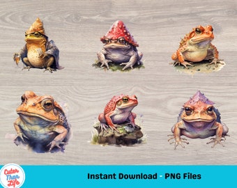 x 30 Goblincore Toad clipart, kikker aquarel clipart bundel, Witchy Fantasy planner Cottagecore clipart sprookje vintage sublimatie